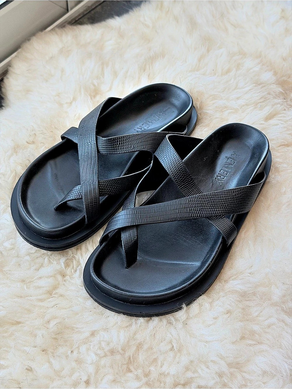 A.Emery Claude Sandal Black Strappy Flat Sandals